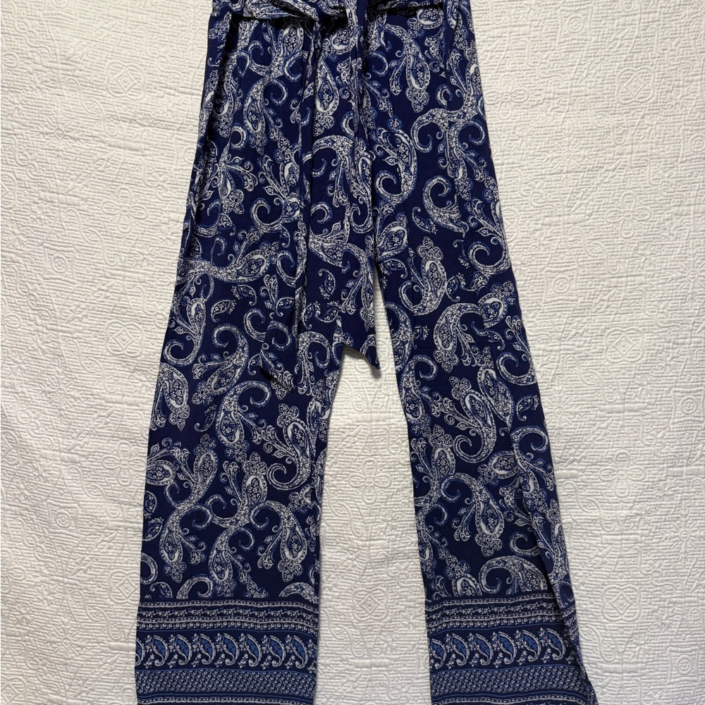 Blue Paisley Print Pants